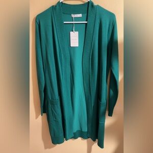 Aqua Open Front Cardigan Sweater